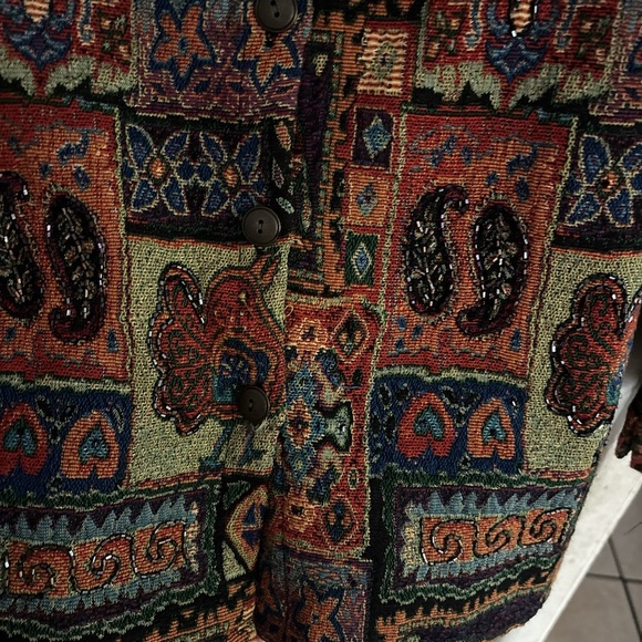 Chico's Red and Orange Blazer with Geometric Patterns - Picture 6 of 7